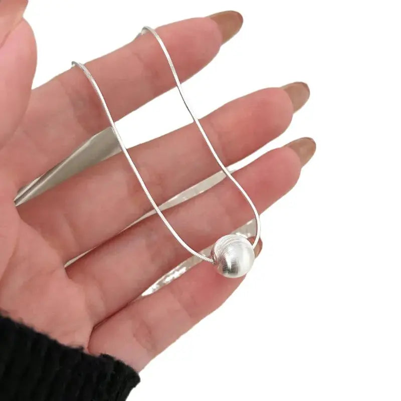 Sterling silver necklace with bead pendant, simple minimalist design for women, by Simples Market