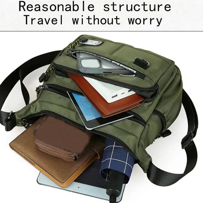 UrbanPulse Mens Crossbody Bag Ultra Lightweight Nylon With Multi Layered Pockets And Adjustable Strap