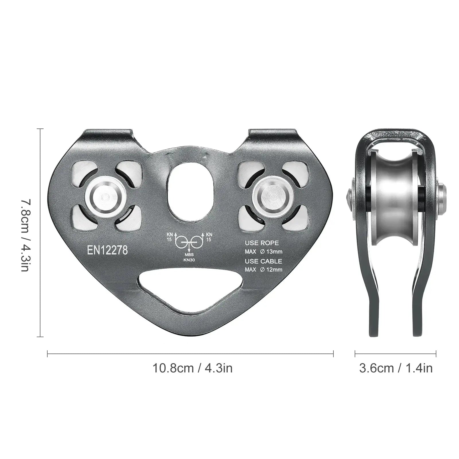 Lixada 30kN cable trolley pulley with ball bearing for climbing and rescue, metal gray durable aluminum body