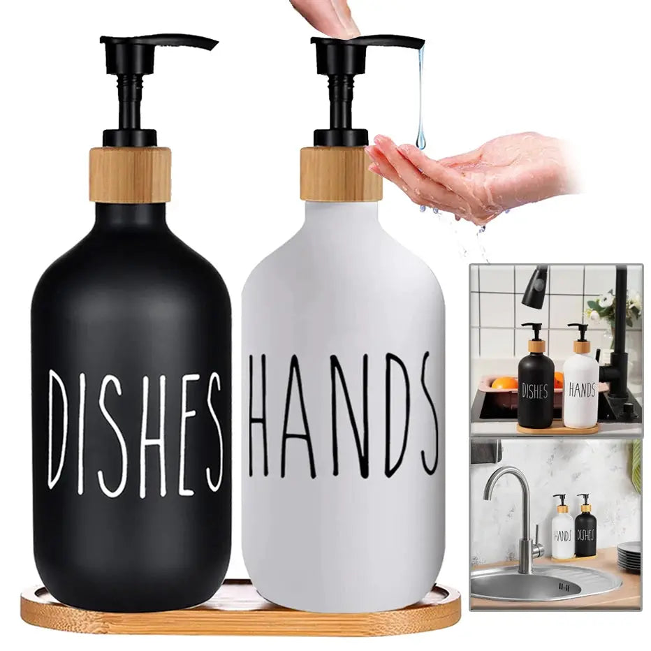 Black Dish Soap Dispenser Set for Kitchen Sink Refillable Bottles for Hand Soap and Dish Detergent