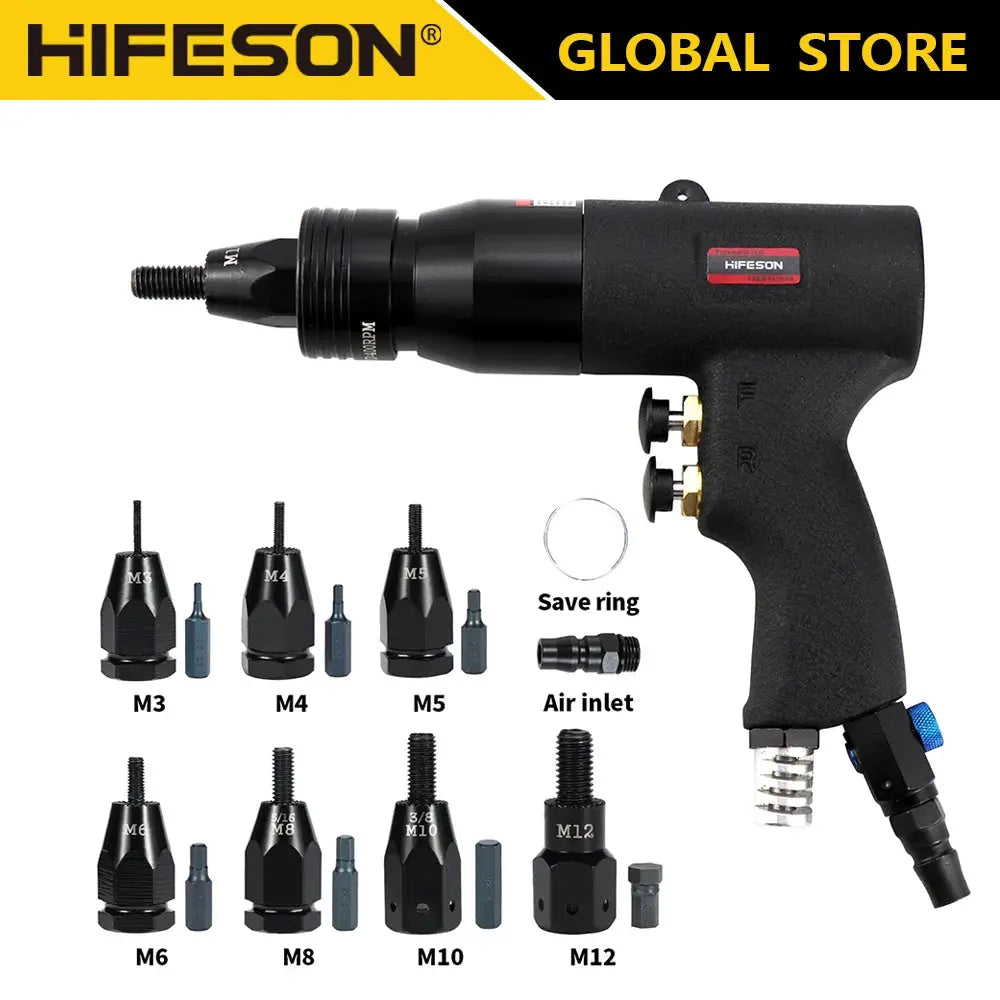 HIFESON Self Lock Pneumatic Rivet Nut Gun For Aluminum And Iron Rivet Nuts Inserter And Setter