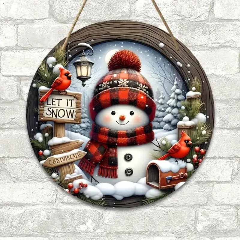 7.9 Inch Acrylic Snowman Christmas Wreath Centerpiece Hanging Ornament for Wall or Door Decor