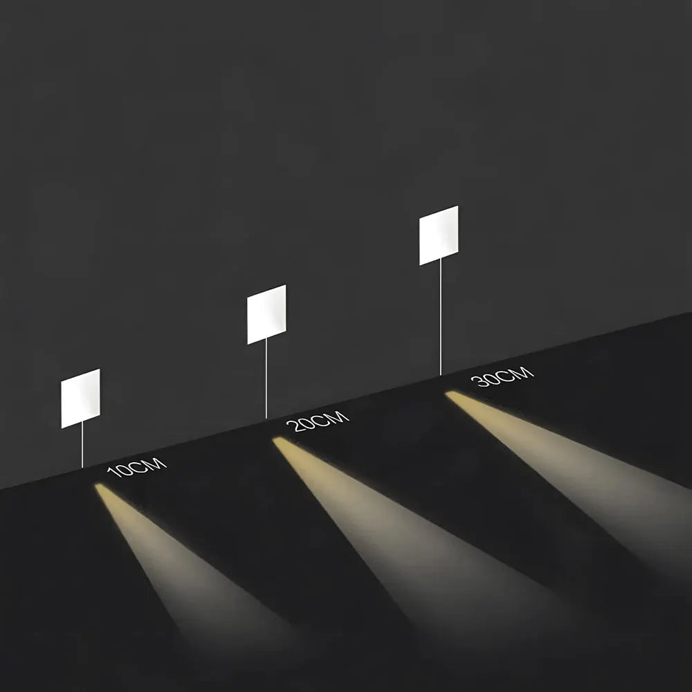 SANDIY sensor wall sconce lamp, Simples Market, frameless square LEDs, 3W, three white fixtures casting downward light