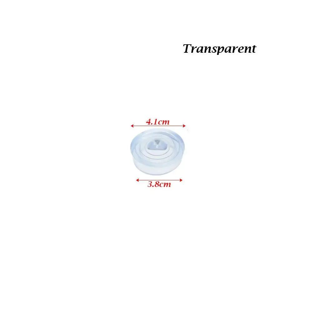 Round transparent sink drain stopper; leakage-proof plug with outer diameter 4.1 cm and inner opening 3.8 cm.