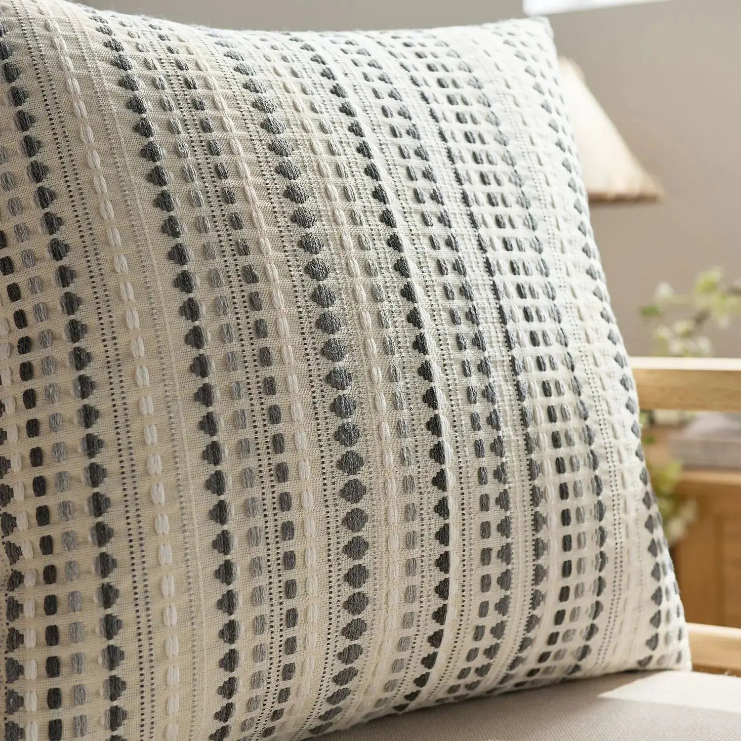 Boho Dots Jacquard Cushion Cover 45x45cm by Simples Market with zipper closure in grey and ivory tones