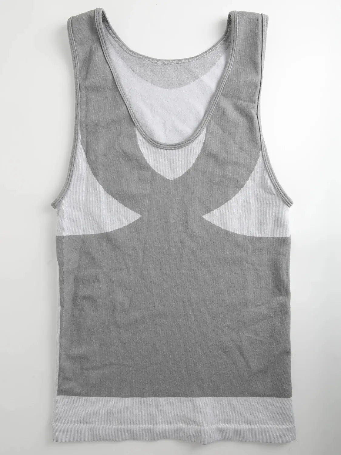 Men's shapewear body shaper tank top with grey and white horizontal stripes and tummy control
