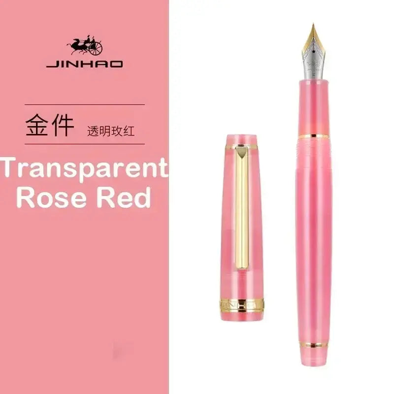 Jinhao pink transparent rose-red fountain pen with gold trim and cap