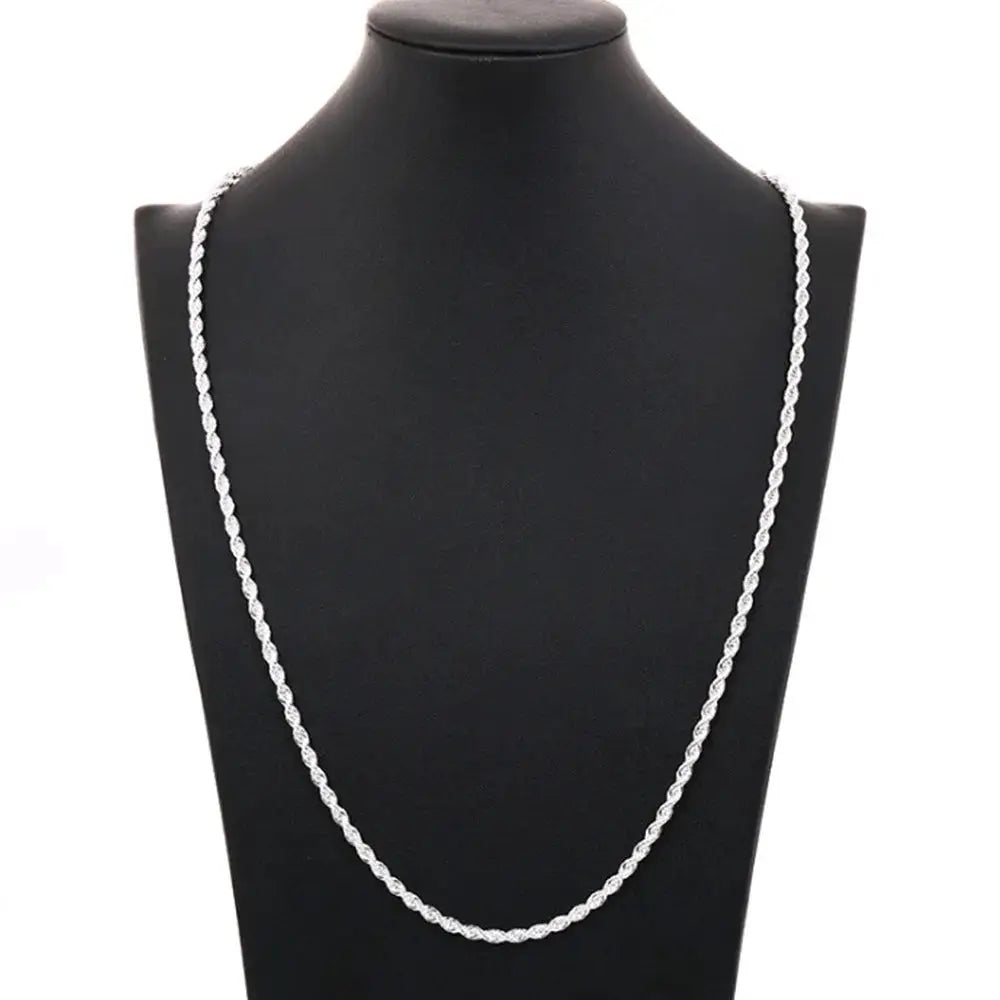 4mm Fried Dough Twists Necklace And Bracelet Set For Men And Women Unisex Iron Alloy Jewelry 2 Piece