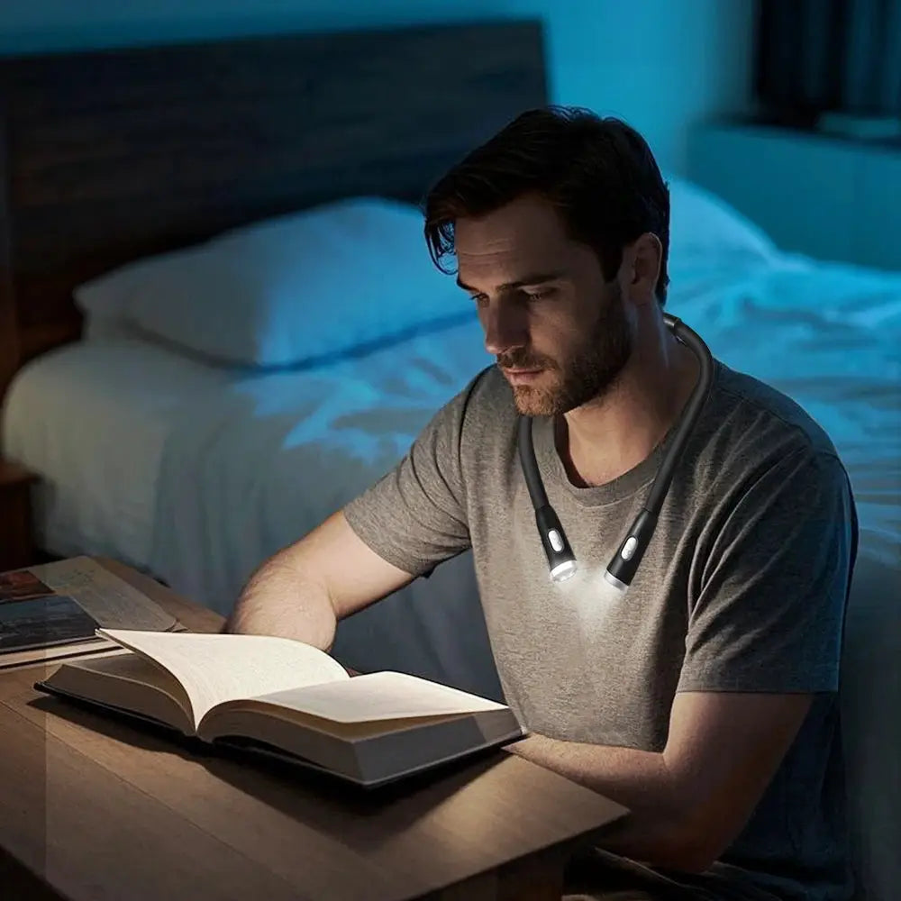 Simples Market LED neck-hanging reading light, USB rechargeable, black, eye-protection book light for night reading.