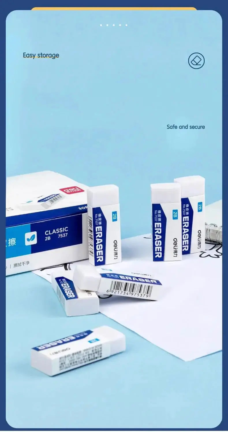 Deli 2B erasers, 5/10 pcs, white blocks with blue labels