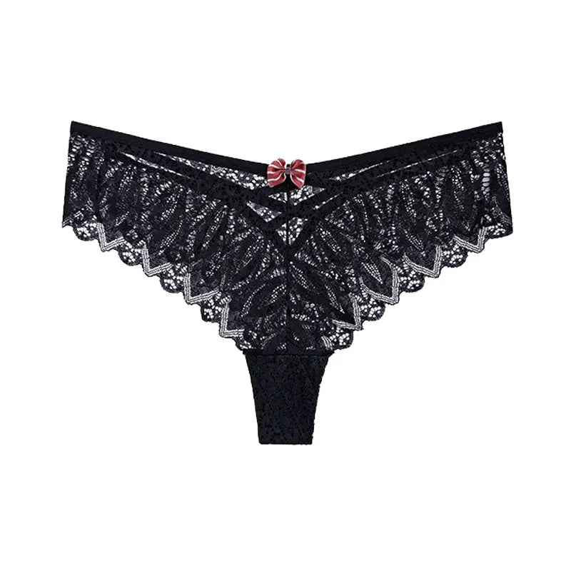LaceLuxe Women Breathable Lace Panties Briefs Comfortable Nylon Spandex Blend With Hollow Bowknot Design