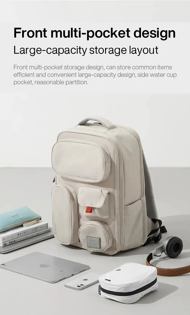 Mixi Outdoor Backpack by Simples Market; beige 18-inch travel rucksack