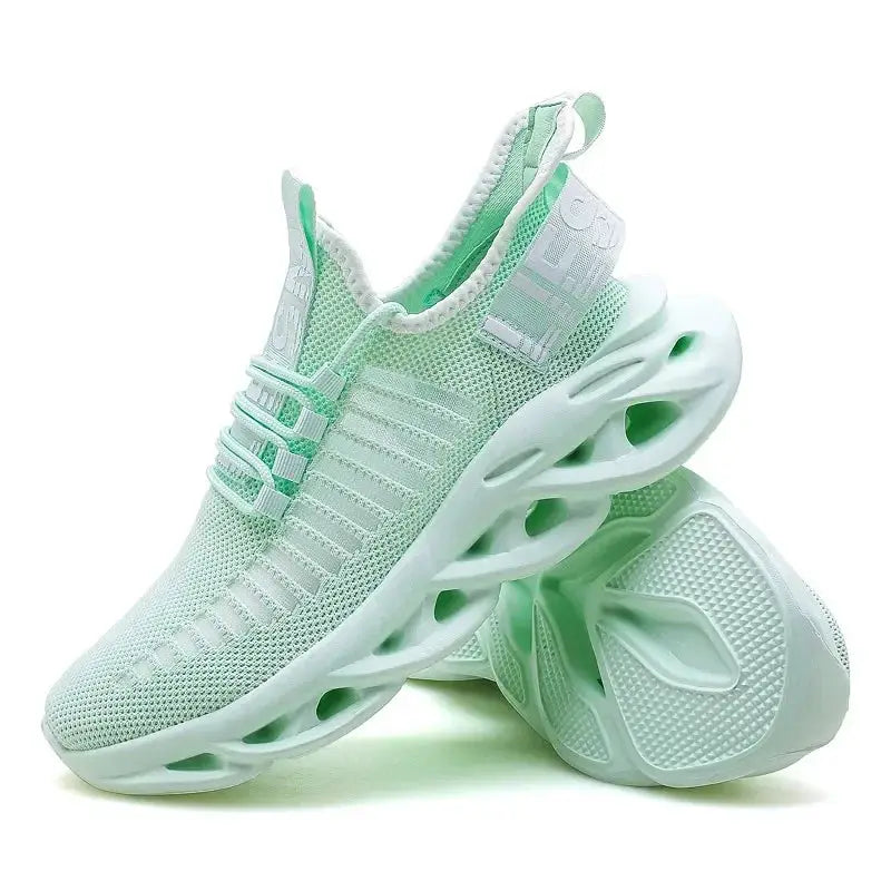 MAEDEF men's mint-green breathable mesh sneakers with hollow platform sole