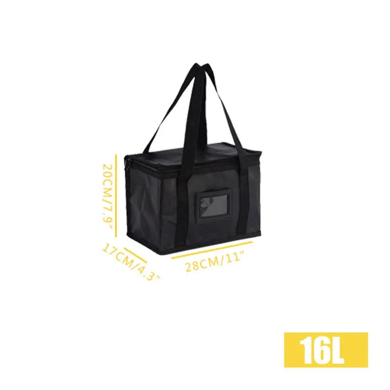 Simples Market black insulated food delivery bag, 16L capacity, with dual carry handles