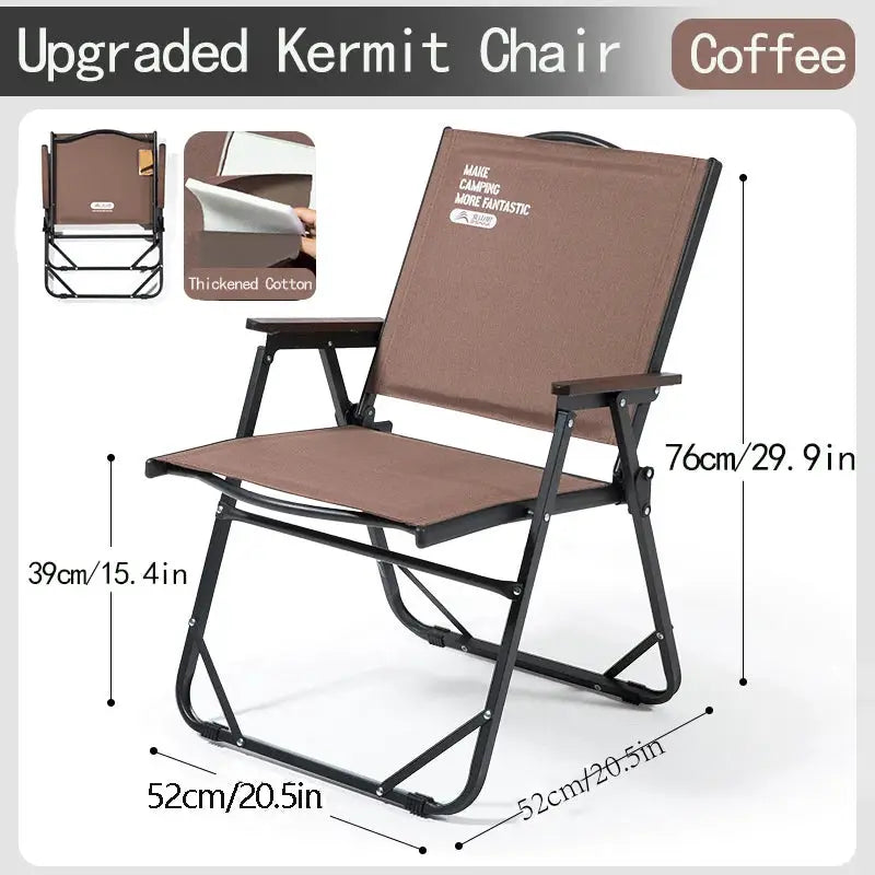 BISINNA outdoor folding camping chair in coffee brown cotton fabric, portable lounge, Simples Market brand.