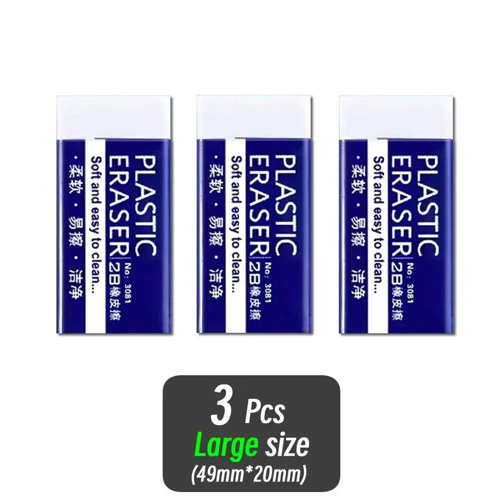 3-pack blue plastic erasers, Simples Market 2B, large size 49mm×20mm