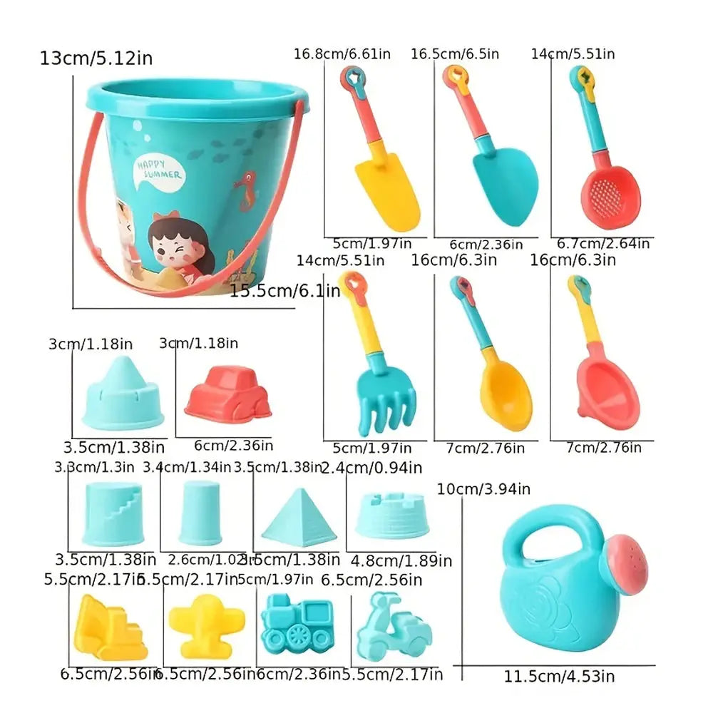 18 Piece Beach Sand Toy Set Durable Plastic Outdoor Sand Play Tools For Boys And Girls Summer Holiday Gift