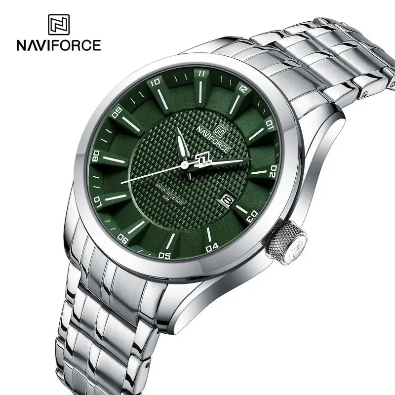 Watch NAVIFORCE men's stainless steel bracelet with green dial and date window