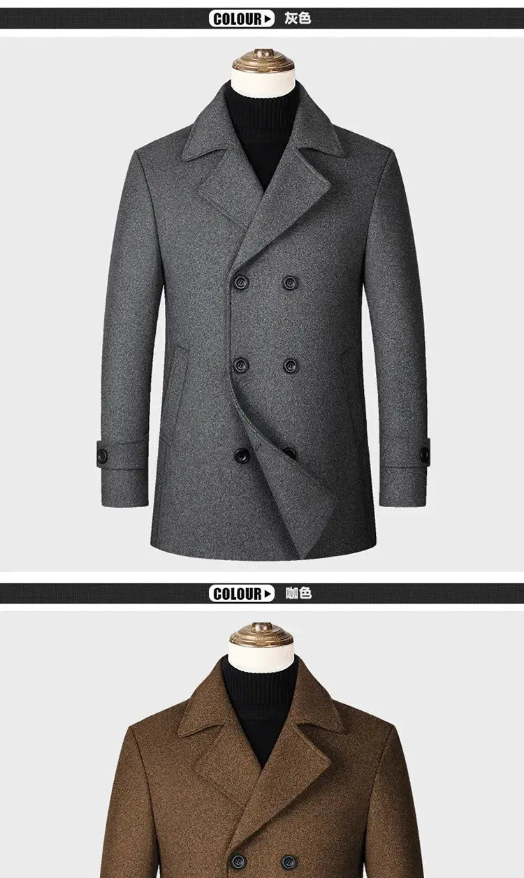 Two Simples Market men's double-breasted wool coats in grey and brown for autumn–winter