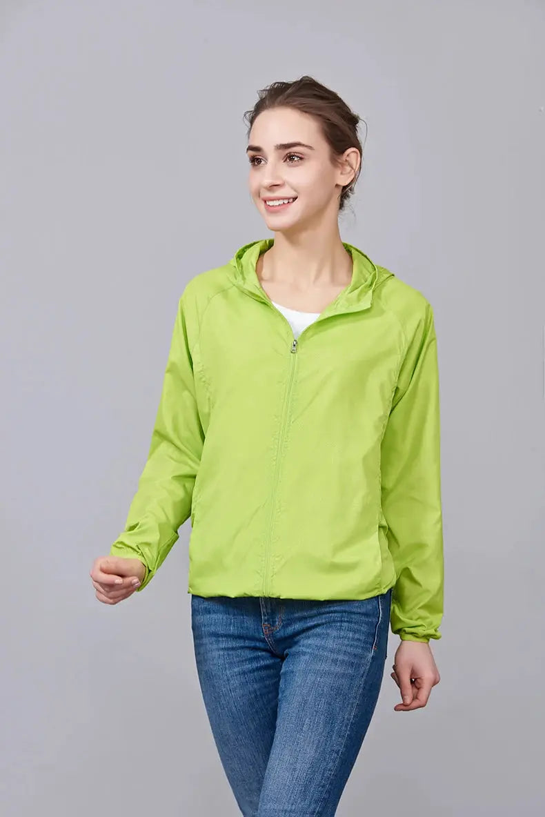 JNLN unisex hiking jacket lime green hooded waterproof windbreaker for outdoor trekking