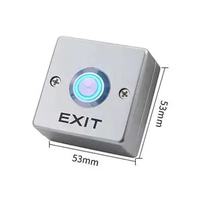 Door exit release button panel, zinc alloy with blue LED ring and EXIT label, 53mm square