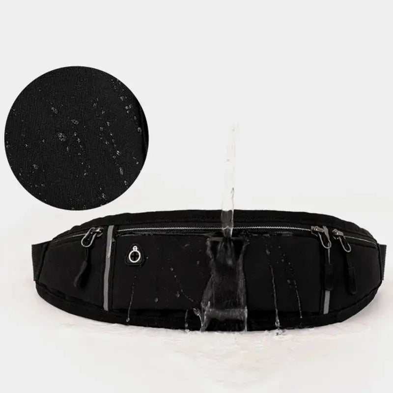 Simples Market black waist pack fanny pack with phone pocket, waterproof lightweight bag with multiple zip pockets