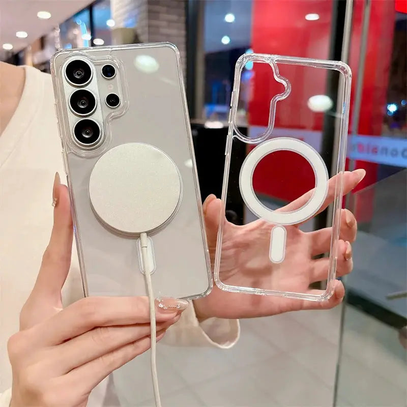 Simples Market clear MagSafe case for Samsung Galaxy (2 cases shown) with circular ring holder