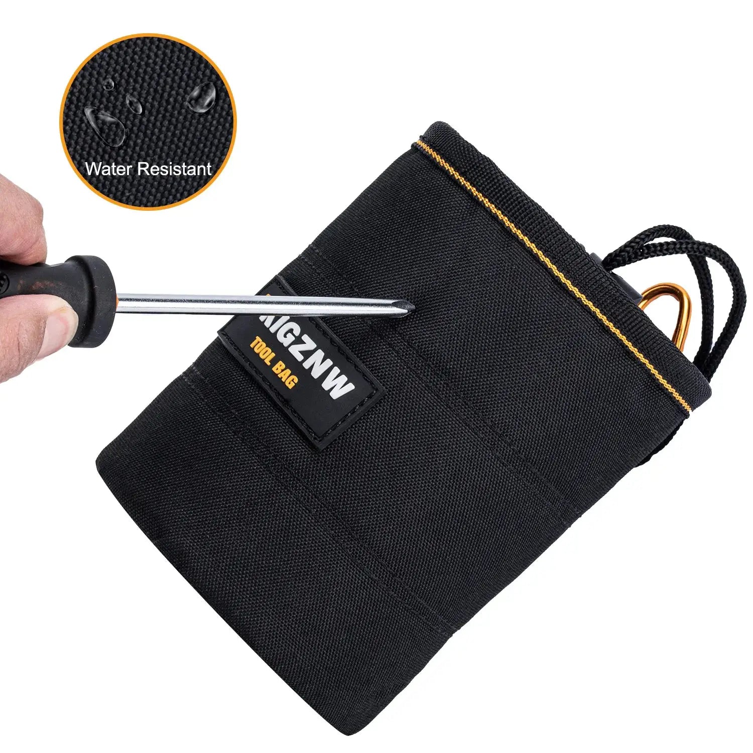 TKIGZNW tool pouch bag, black fabric with belt clip for nails and screws (Simples Market)