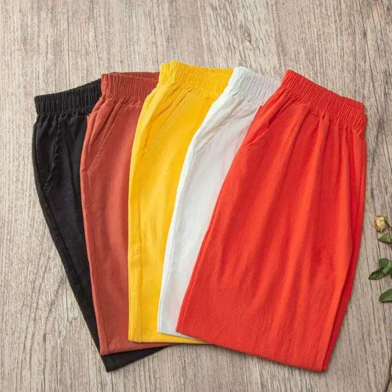 LumaWear Women Summer Casual Loose Harem Pants Elastic Waist Breathable Cotton Linen Blend