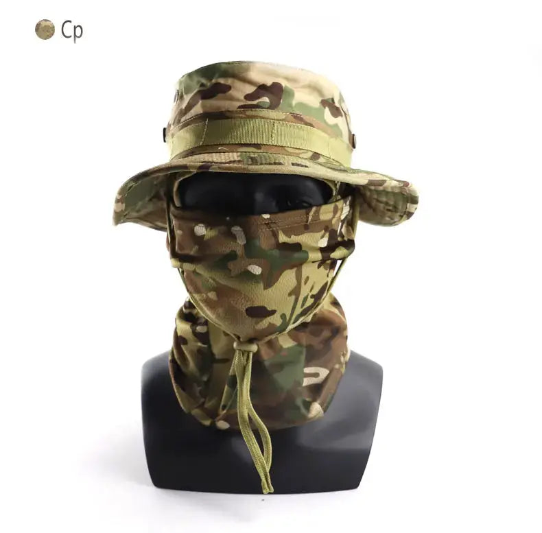 Simples Market camouflage boonie hat with neck gaiter and mask, adjustable UV protection