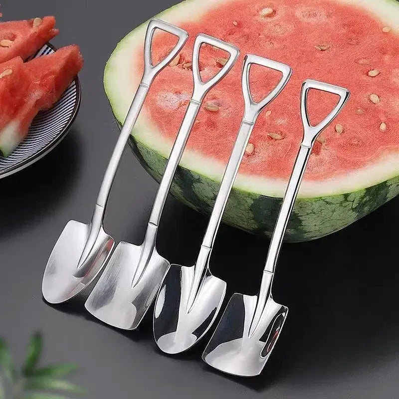 Shovel Shaped Stainless Steel Dessert Spoons Set 1 2 4 Pieces Ice Cream Coffee Tea