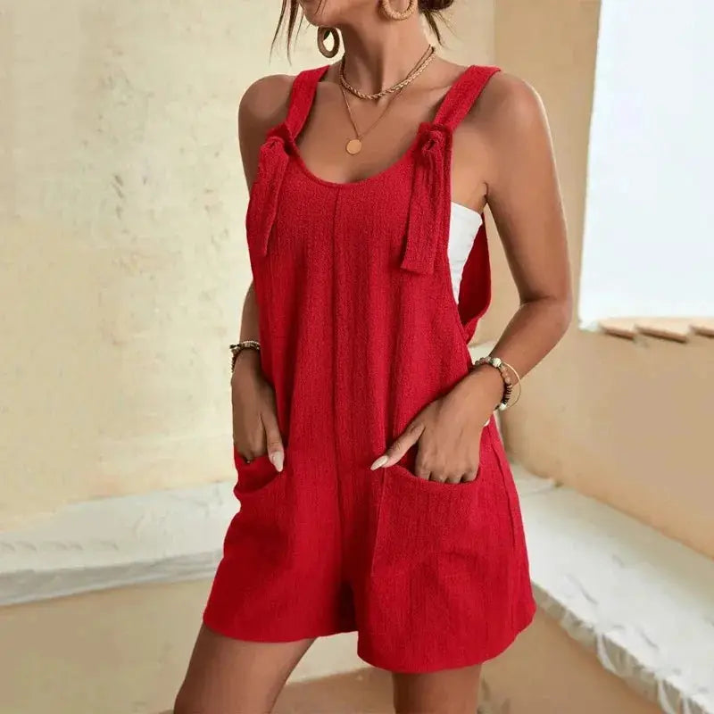 Women's Casual Summer Short Romper With Pockets Loose Overall Fit Sleeveless Wide Leg Jumpsuit