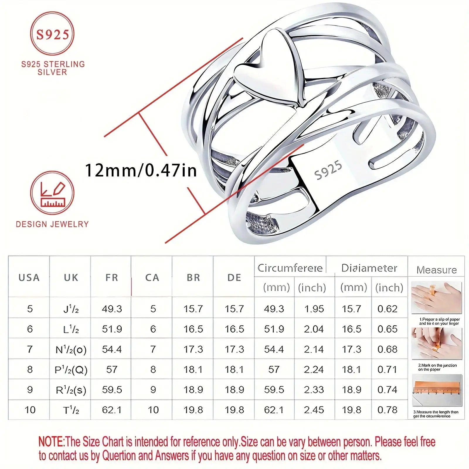 Sterling silver heart-shaped ring by Simples Market, S925 stamped, multi-band design