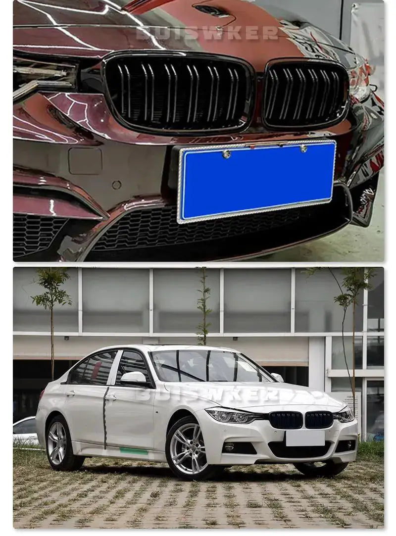 Simples Market ABS front kidney grille dual slat for BMW F30/F31/F35 2012–2018; shown on a white BMW