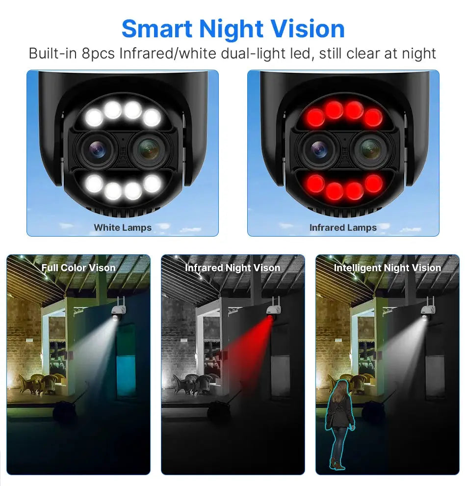 Hiseeu 4K 8MP PTZ WiFi IP camera by Simples Market, outdoor surveillance with 8x zoom and color/infrared night vision.