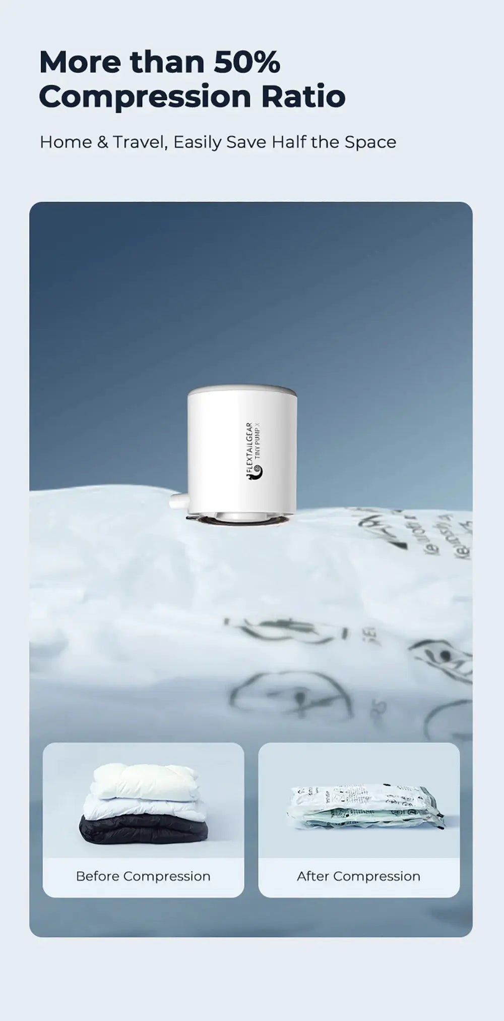 Simples Market FLEXTAIL portable air pump, white compact camping pump with light and USB-C charging