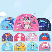 Kids Cartoon Swim Cap Elastic Fabric Pool Water Sports Ears Protection Hat Bathing Cap Boys Girls