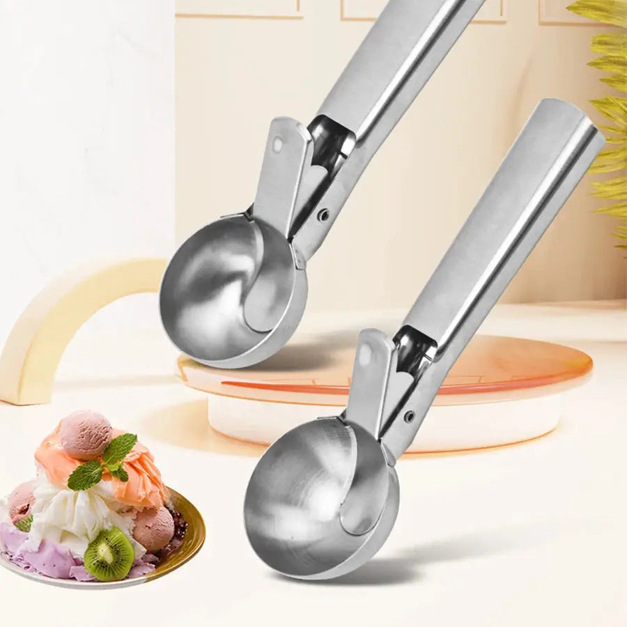 KitchenPro Stainless Steel Dual Purpose Ice Cream And Fruit Scoop Effortless Scooping For Soft And Hard Ice Cream