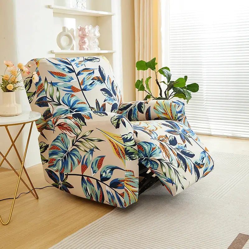 Recliner chair cover by Simples Market, tropical leaf print, stretch fabric for 1/2/3 seat recliners