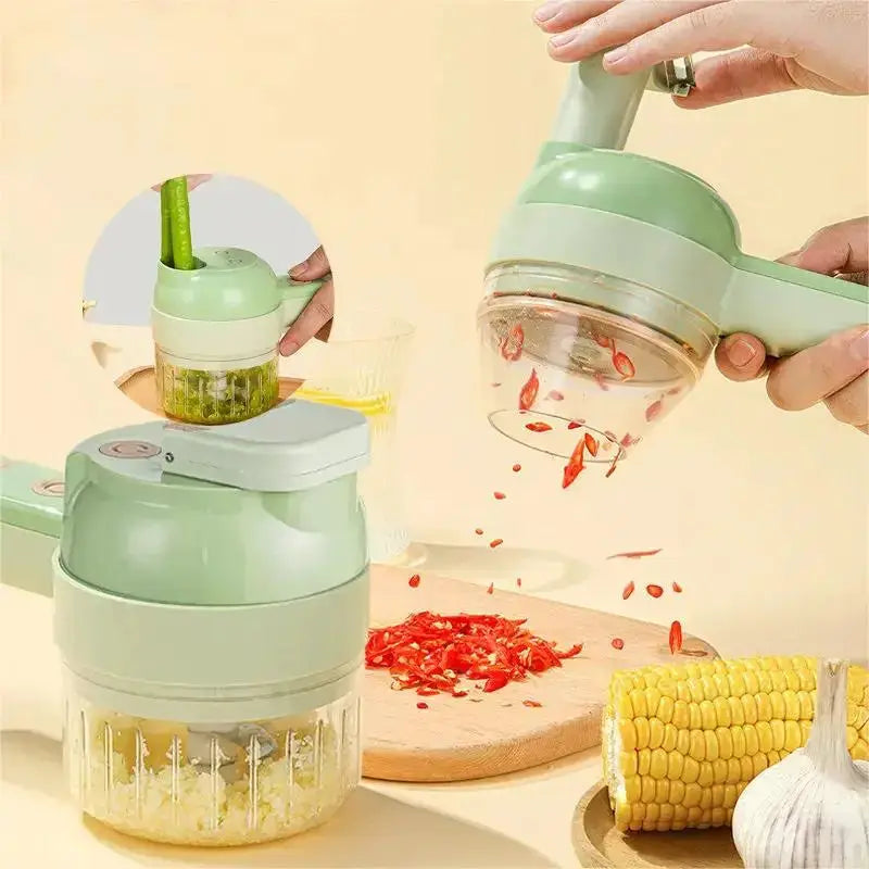 4 In 1 Electric Vegetable Cutter Set Handheld Wireless Garlic Masher Chopper Meat Grinder Food Peel Slice