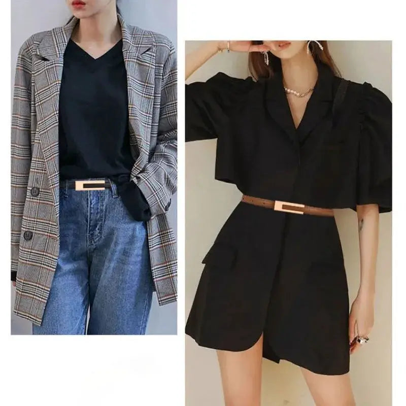 NovaStyle Women PU Leather Thin Waist Belt Adjustable With Metal Accent Korean Fashion Belt