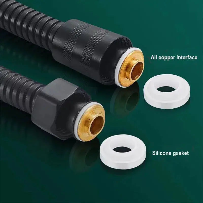 Simples Market stainless steel shower hose, 1.5/2/3m, black and silver with copper fittings and silicone gasket.