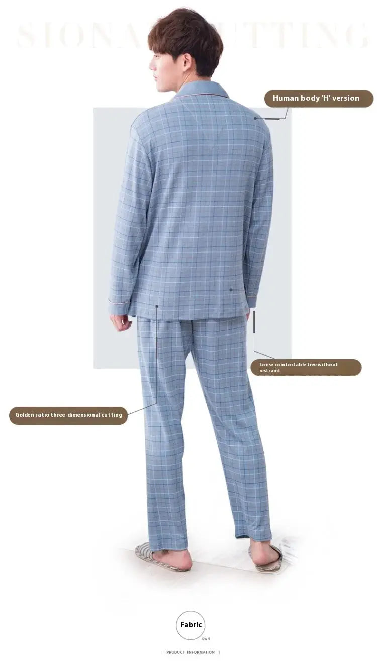 Cotton Men Pajamas Set of Autumn Winter Long-Sleeved Cardigan Plus Size Men Models of Home Clothing Plaid Sleepwear 2PCS/Set