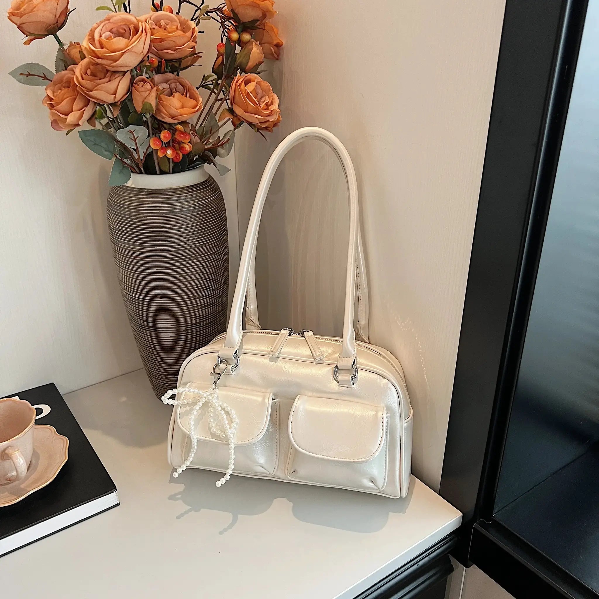 Korean Edition Underarm Bow Pillow Bag For Women PU Leather Shoulder Bag With Comfortable Pillow Shaped Design