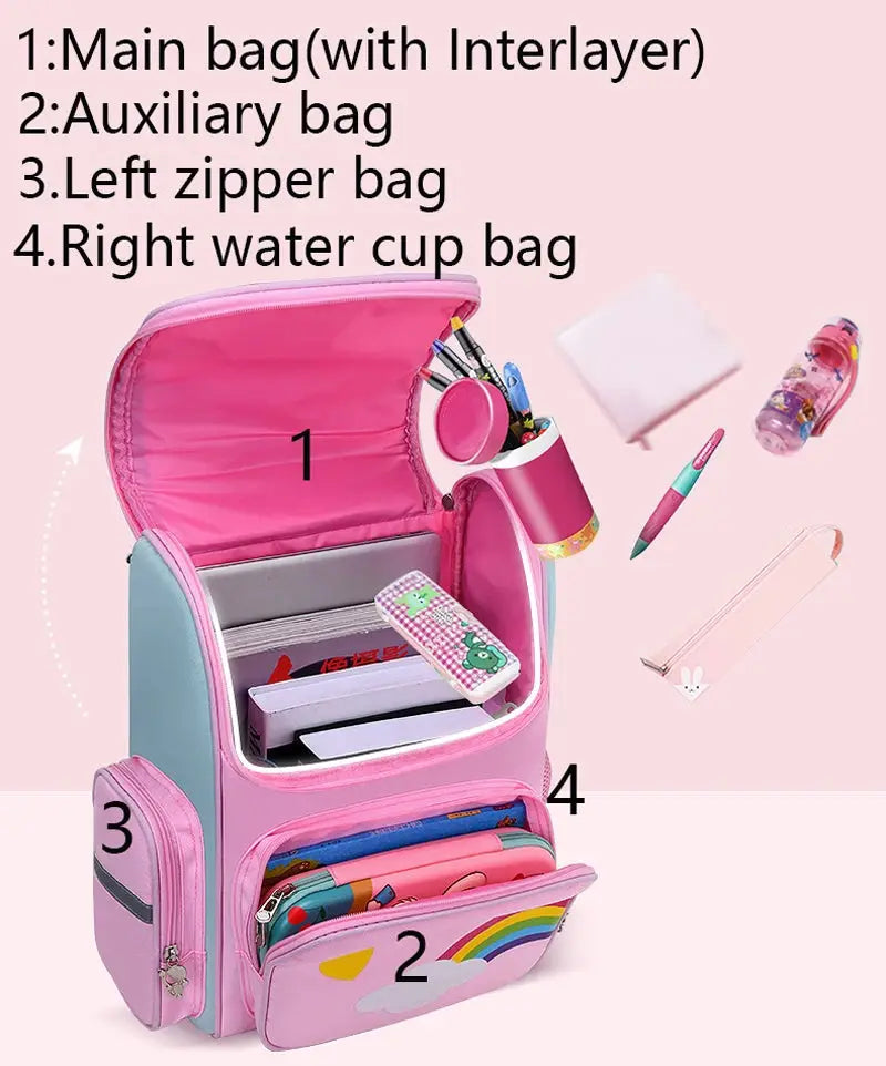Simples Market Girls Pink Unicorn Backpack, waterproof with large capacity and multiple pockets.