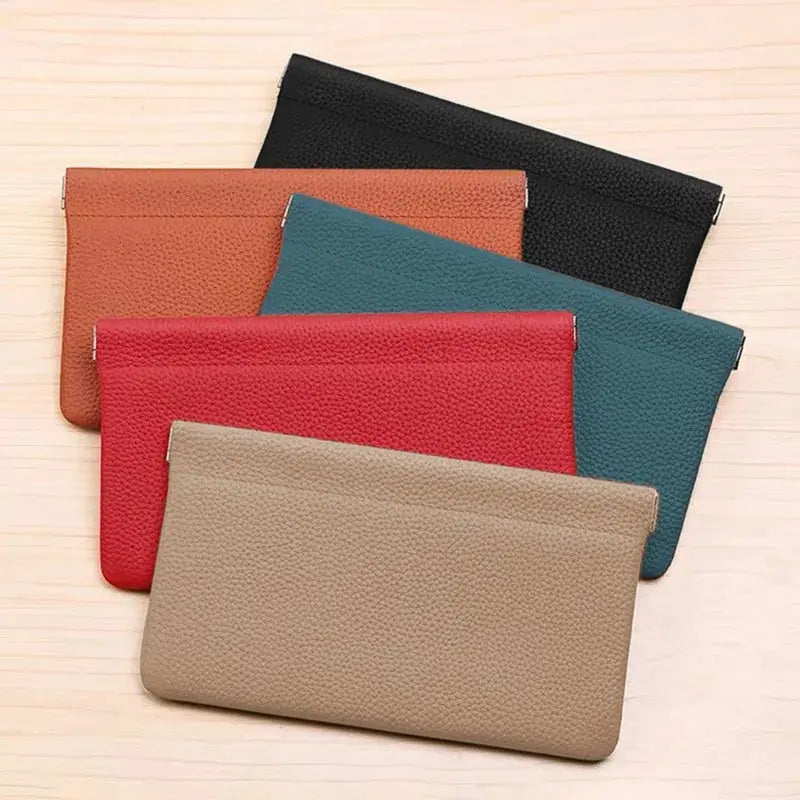 Simples Market self-closing artificial leather long wallet with ID holder in beige, red, teal, brown and black