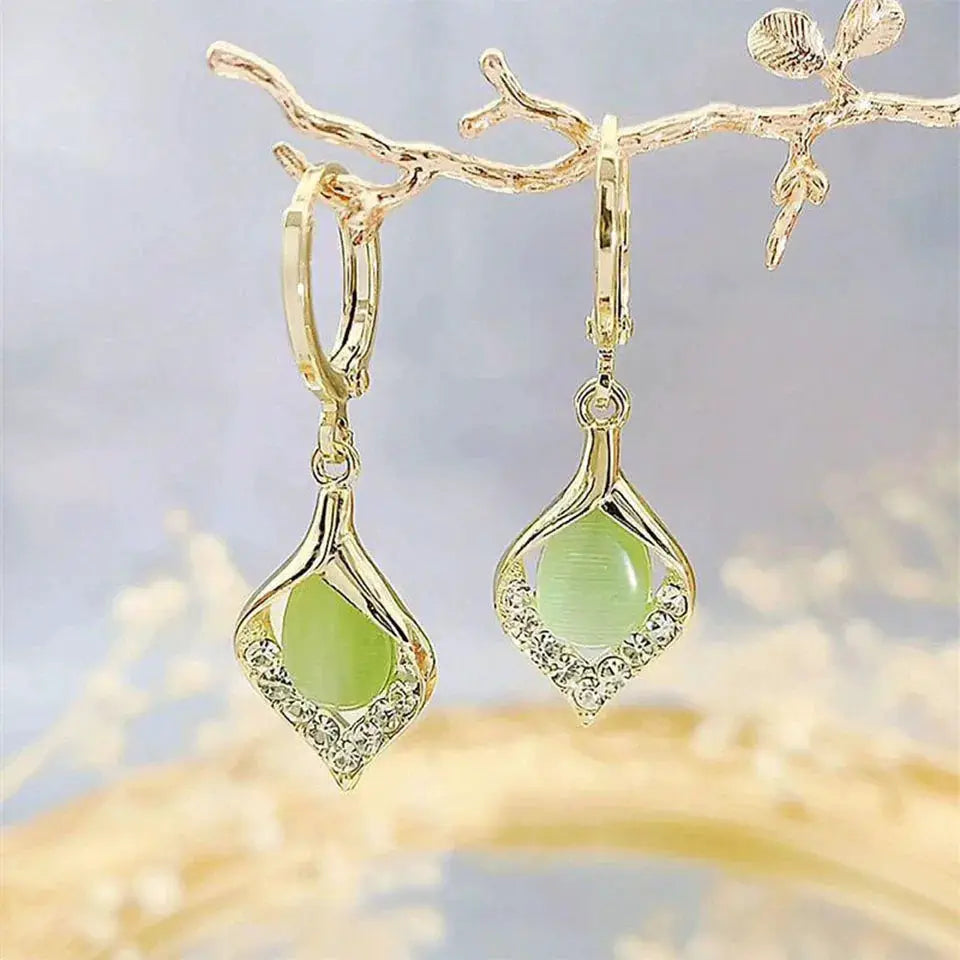 Korean Angel Eye Gold Plated Hoop Earrings With Rhinestones Inlay Tulip Petal Design For Women Party Jewelry