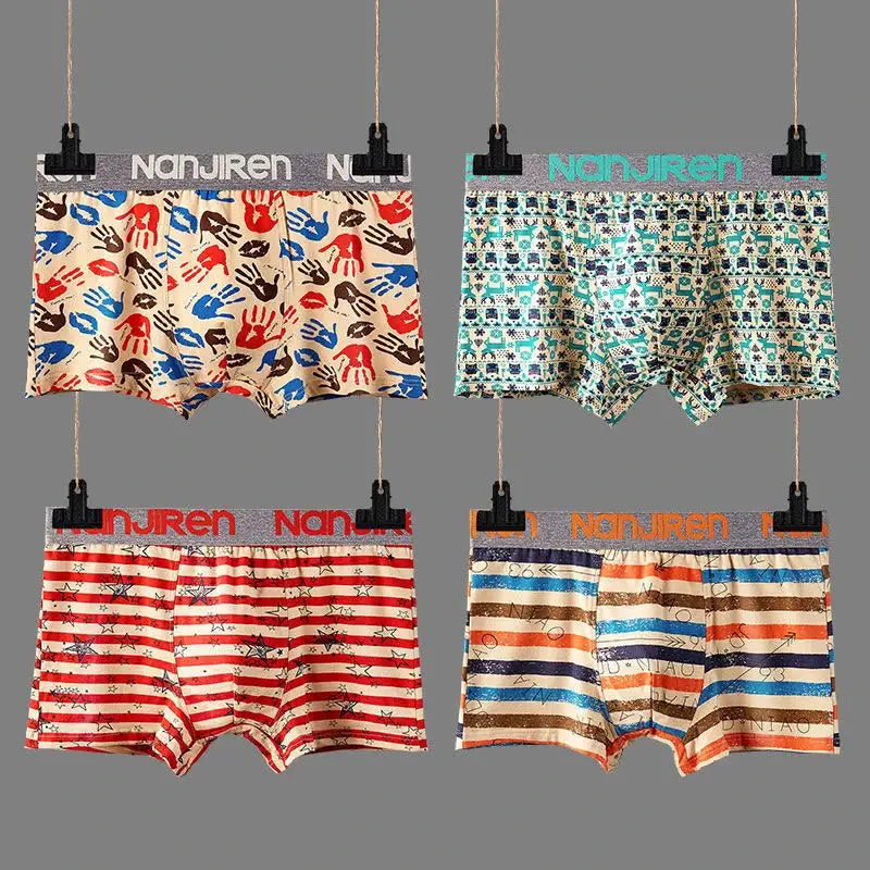 Boxer shorts 4-pack for men, cotton with Nanjuren waistband, assorted prints