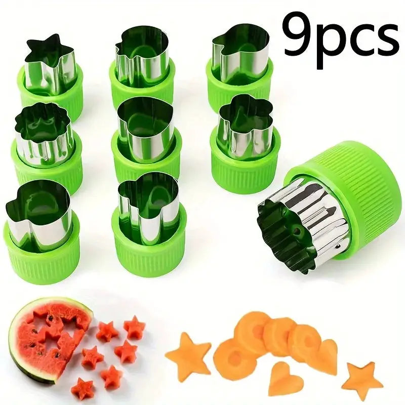 9 Piece Stainless Steel Cookie And Vegetable Cutting Set With Mini Embossing Molds For Kids Baking