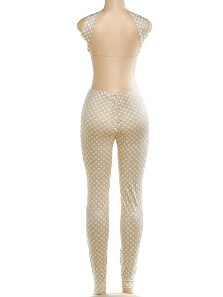 Nibber Hottie Women Dot Print 2 Piece Tracksuit Backless Halter